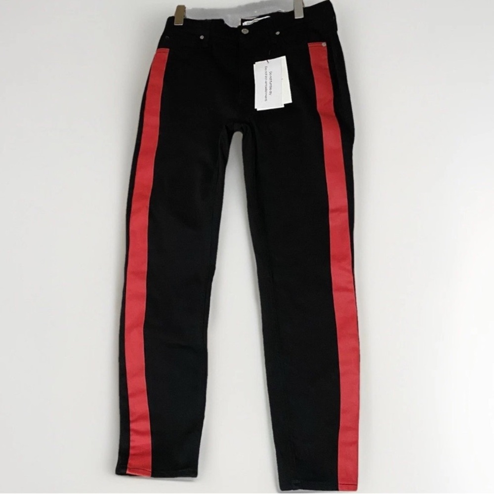 Calvin Klein Infinite Black High‎ Rise Skinny Jeans Side Red Stripe Size 31